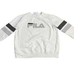 Fila Crewneck Sweatshirt White Gray Black‎ Stripe Sleeve Mens Size Medium